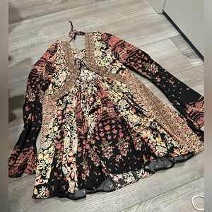 NWT Free People Dress Stevie Floral Black Printed Mini Tunic Bell Sleeves S